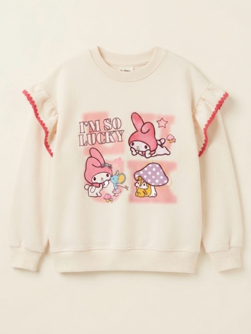 Sz 6 / S - Kids My Melody Cream Sweatshirt with Pink Graphic